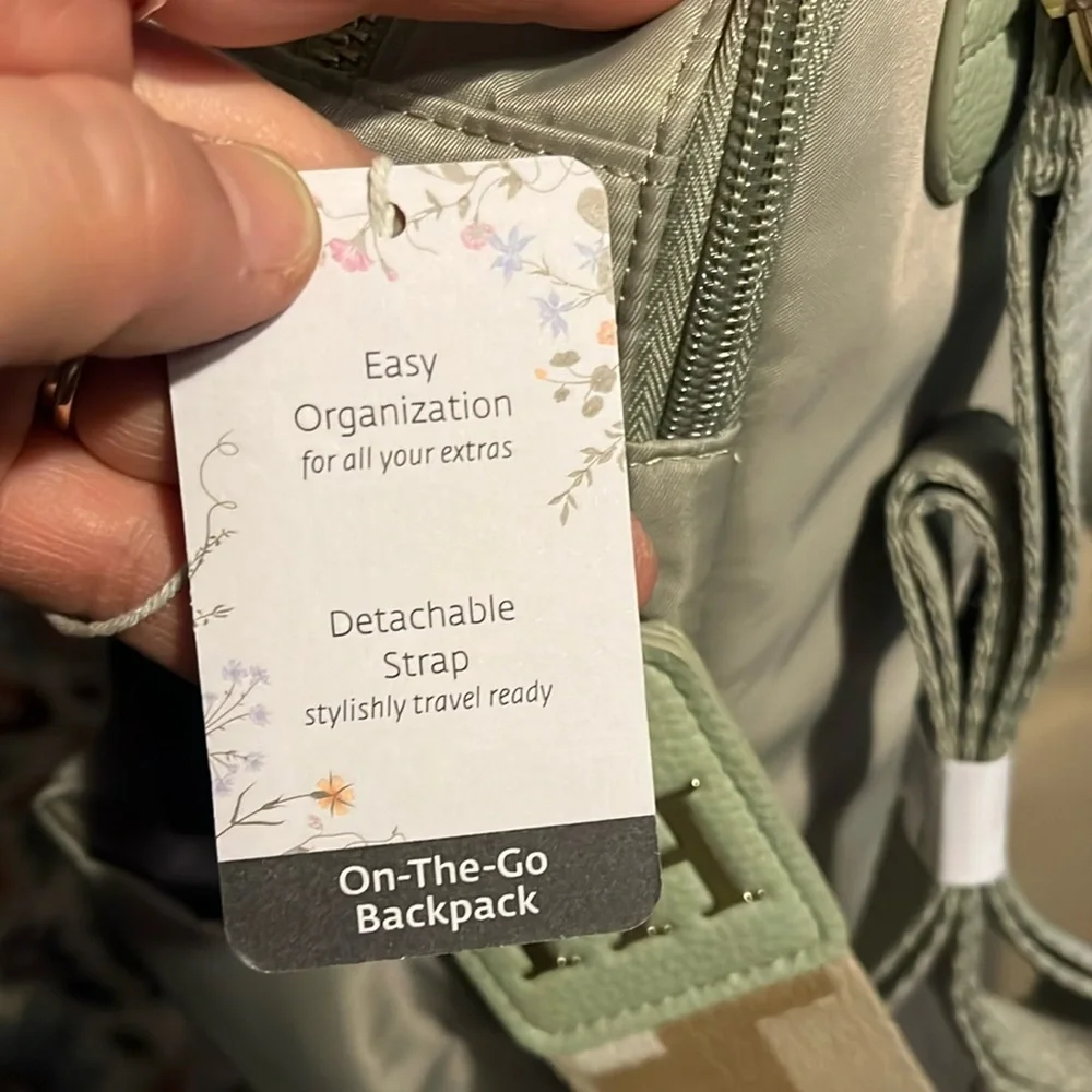 Haute Hippie Green On the Go Backpack Viral Decorative Beige Strap NWT